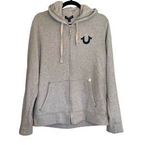 True Religion World Tour‎ Buddha Graphic Zip Up Hoodie Gray L/G Y2K Brand
